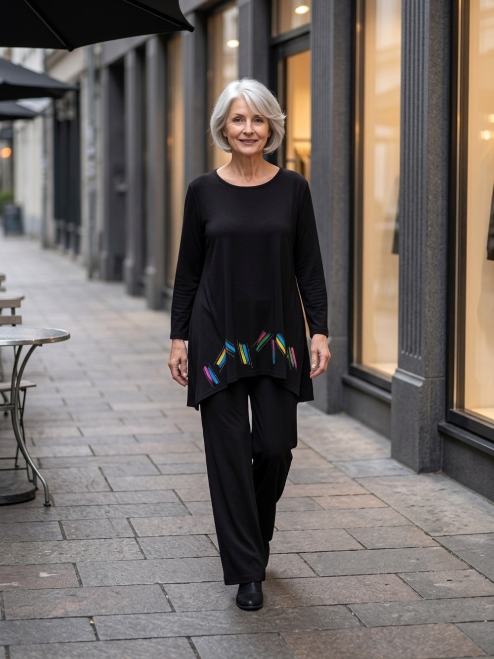 Gardy Black Two-Piece Tunic Set with Multicolor Accent